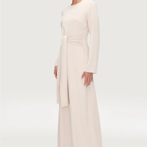 Gray Ruched Wrap Dress with Bishop Sleeves